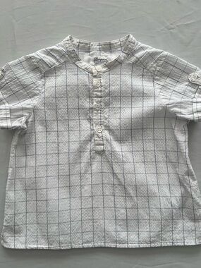 Bonpoint White Shirt with Light Blue Windowpane Check